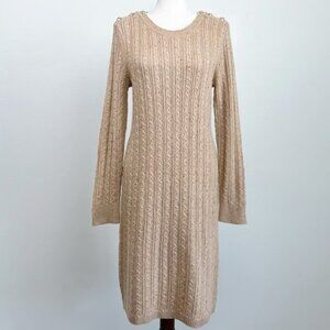 NWT Talbots Cable Knit Camel Tan Sweater Dress Long Sleeve Cozy Women's XL